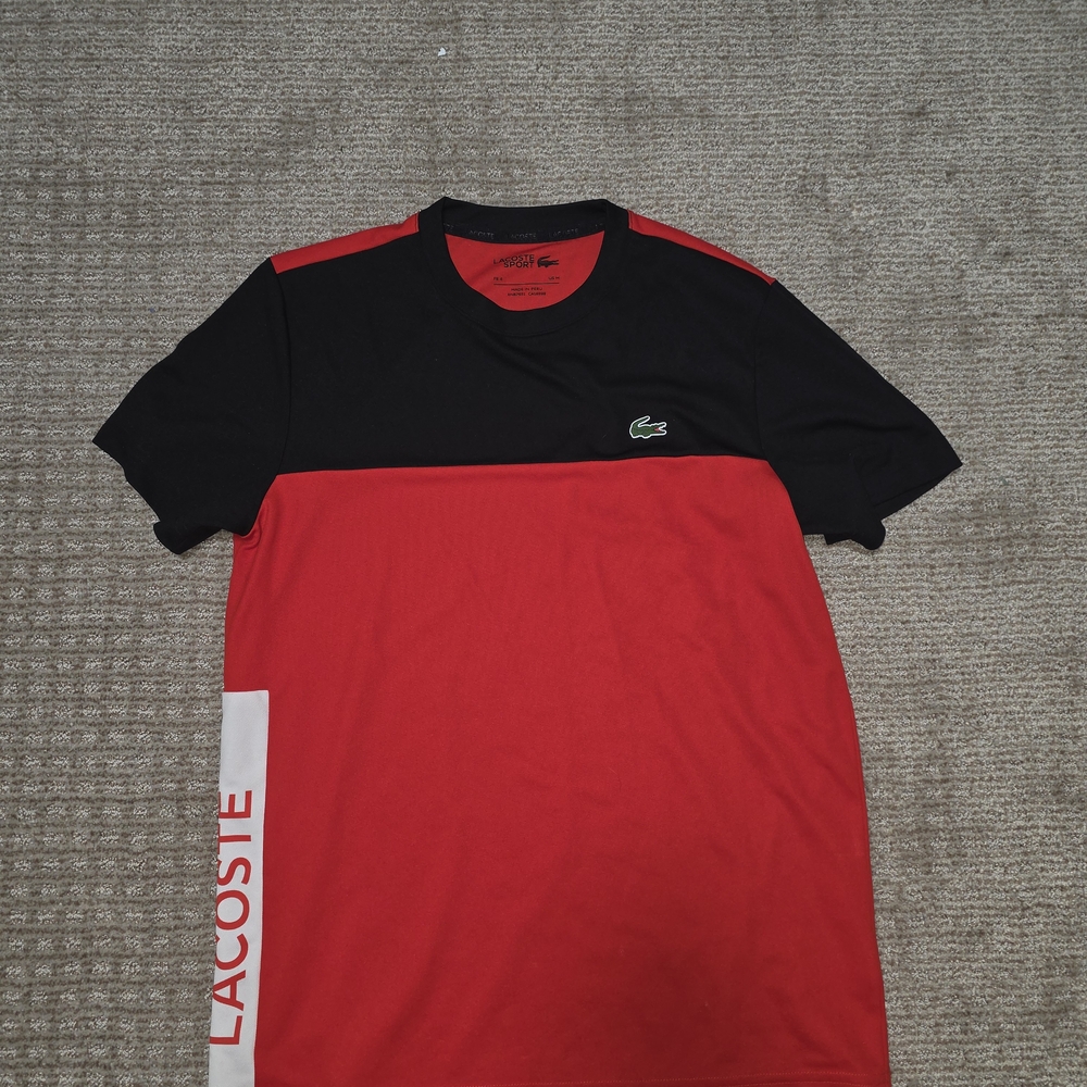 Lacoste Men's Black and Red Short Sleeve Tee